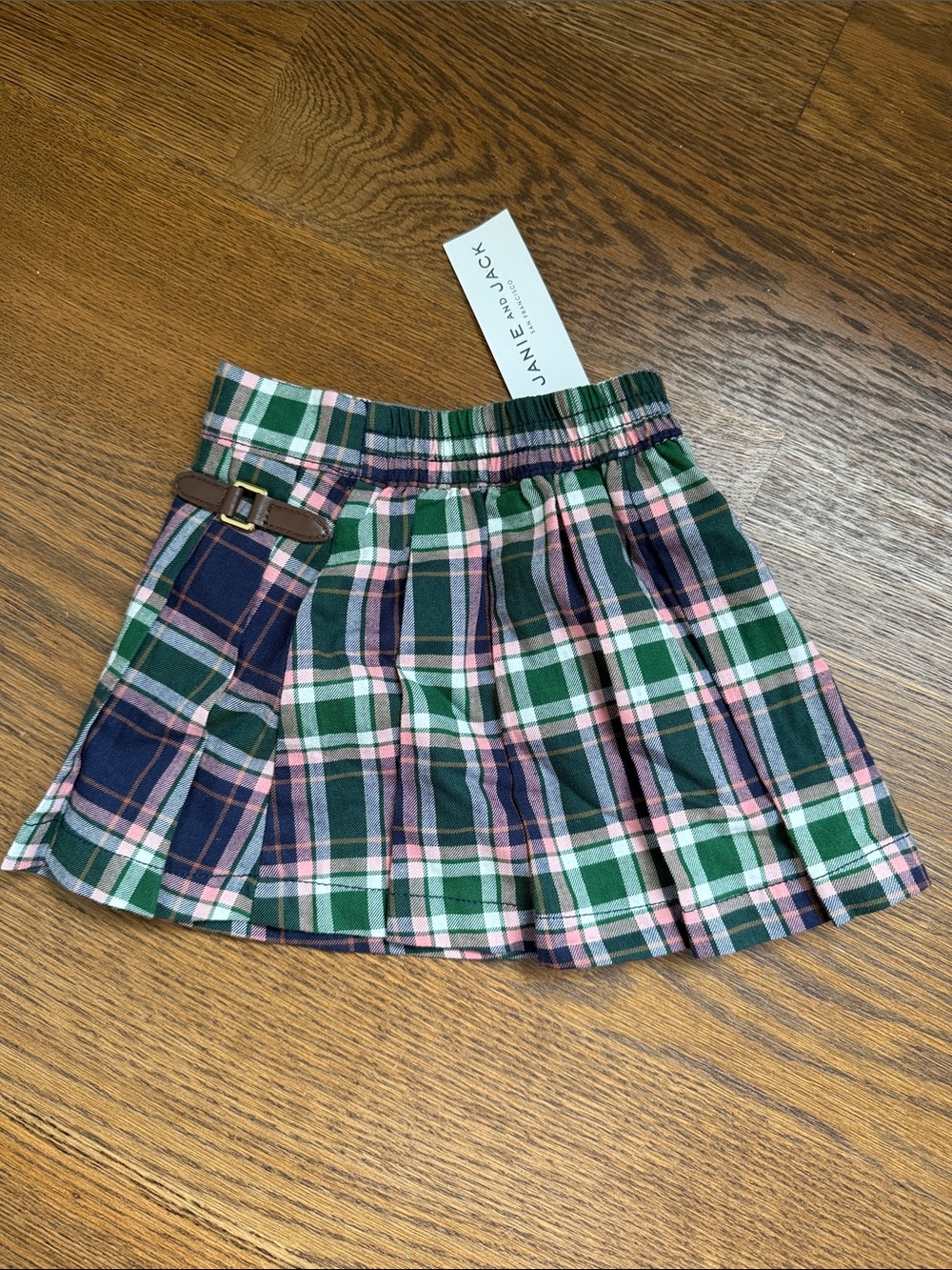 Janie and Jack Green, Pink and Navy Plaid Pleated Skirt
